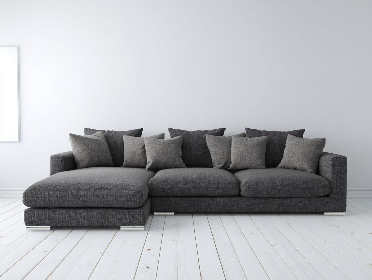 Canapé d'angle - tissu-métal - 300x170x88 cm - gris anthracite - style moderne épuré