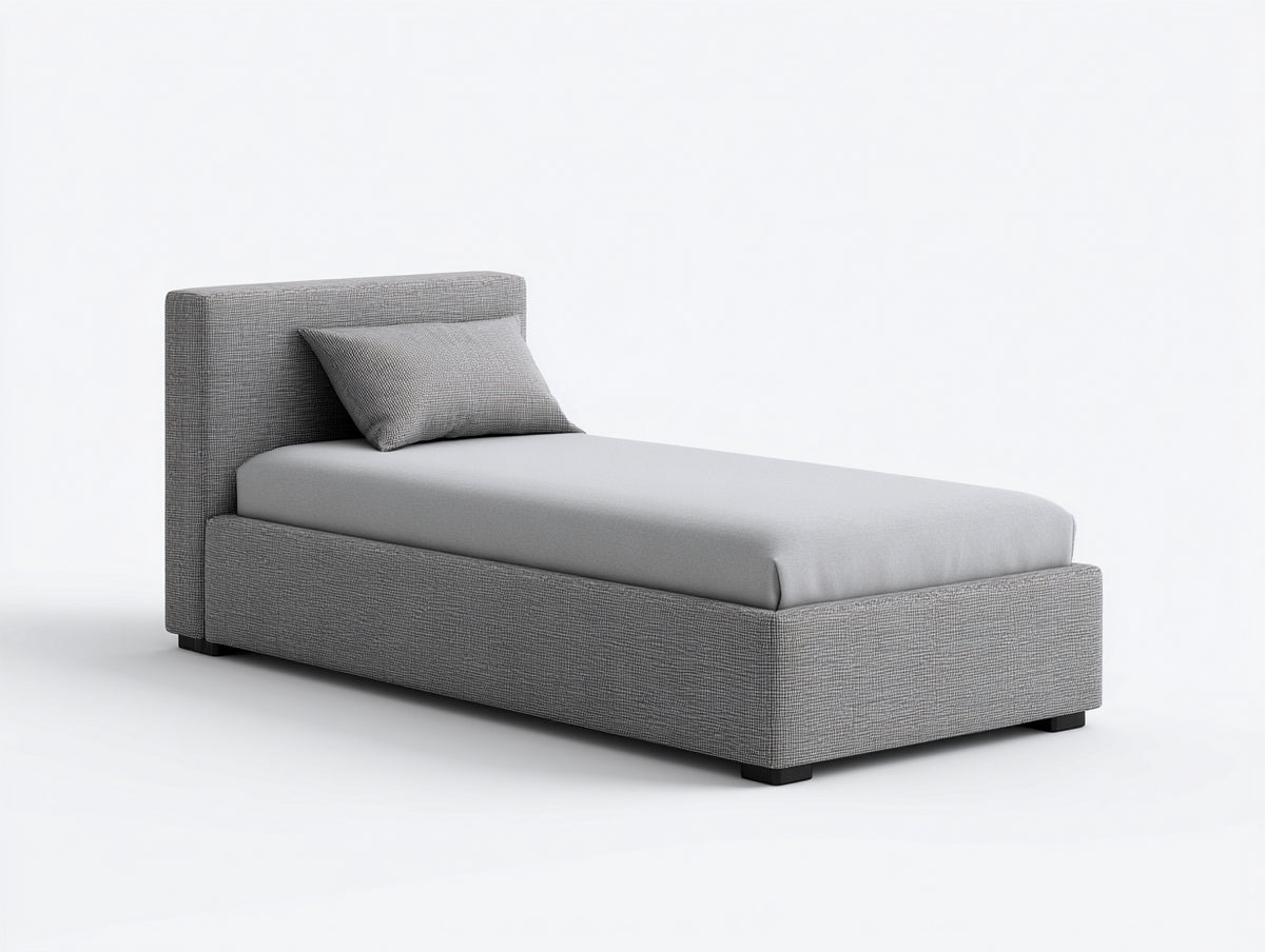 Lit simple - tissu - 208x108x92 cm - gris - style minimaliste