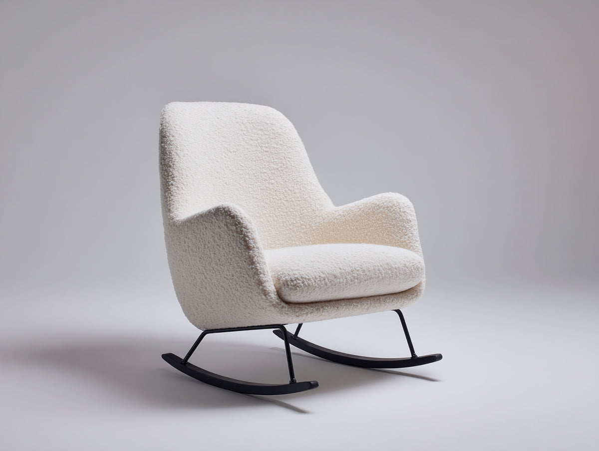 Fauteuil à bascule-Tissu bouclé-Métal-81x77x93 cm-Blanc cassé-Noir-Style moderne organique
