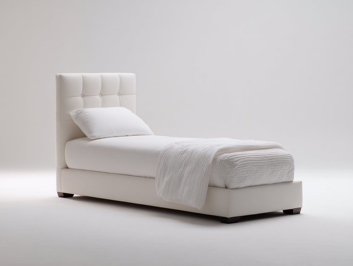 Lit simple - cuir synthétique - 208x110x112 cm - blanc cassé - style contemporain