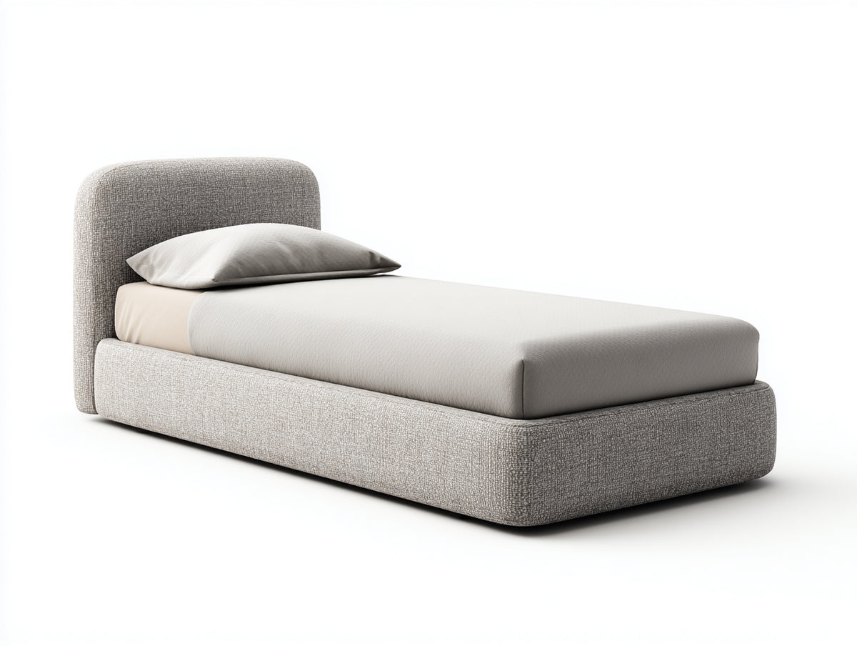 Lit simple - tissu - 210x110x98 cm - grège - design minimaliste
