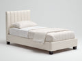 Lit simple - cuir synthétique - 212x114x118 cm - crème - style contemporain
