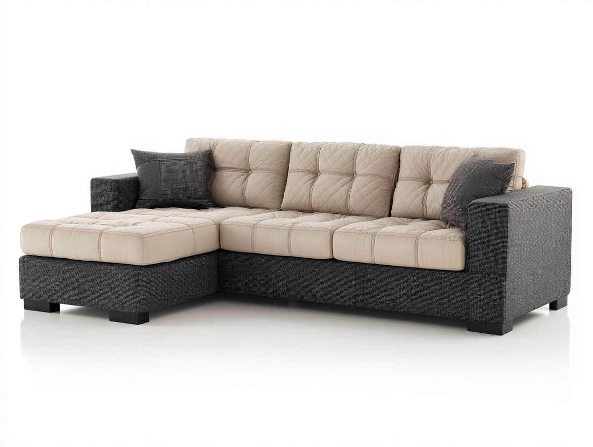 Canapé d'angle - tissu - 260x160x88 cm - crème-gris anthracite - style moderne