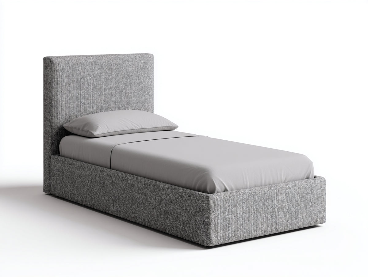 Lit simple - tissu - 210x110x108 cm - gris moyen - style minimaliste