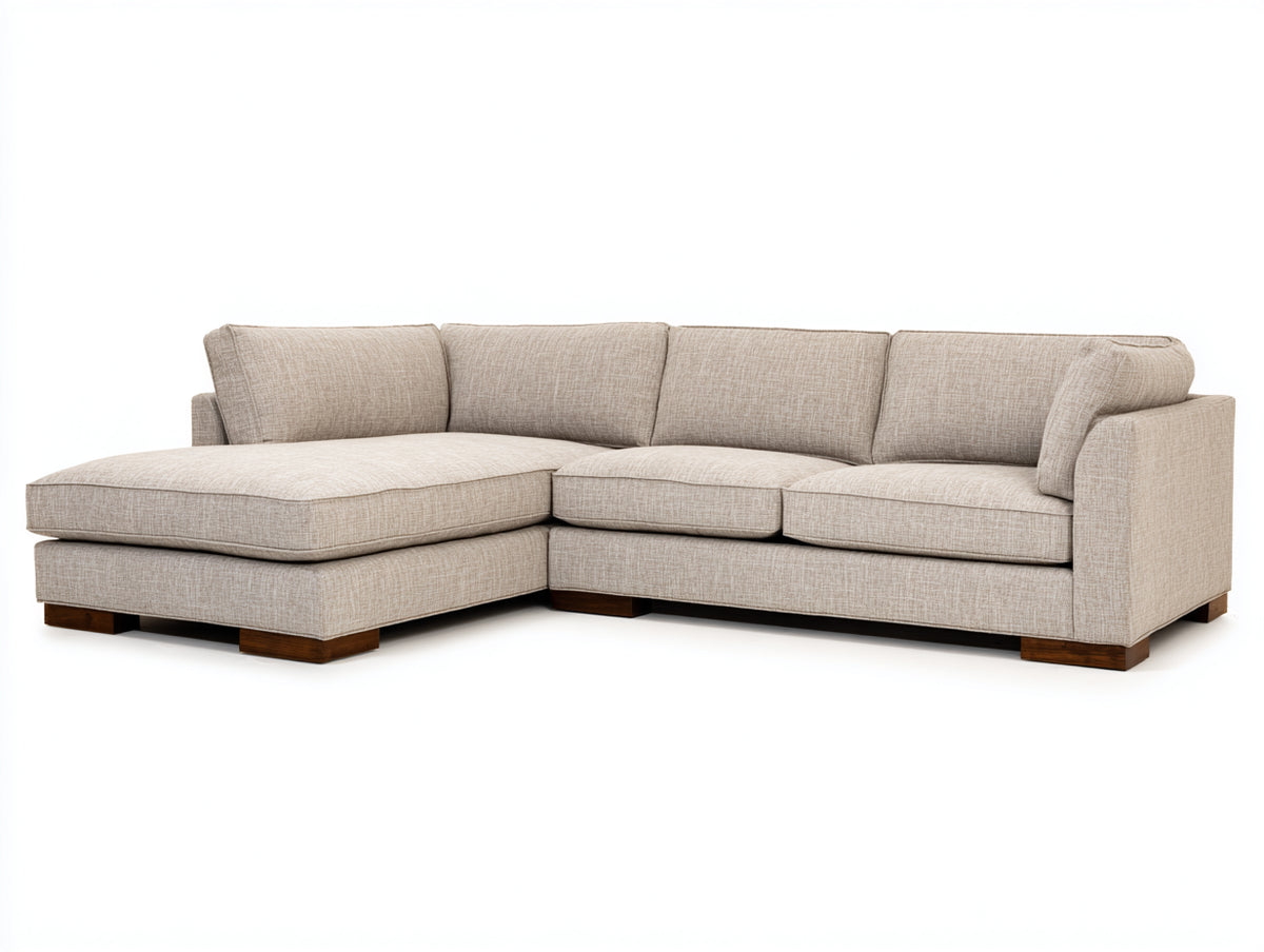 Canapé d'angle - tissu-bois - 292x176x88 cm - beige-marron - style contemporain naturel