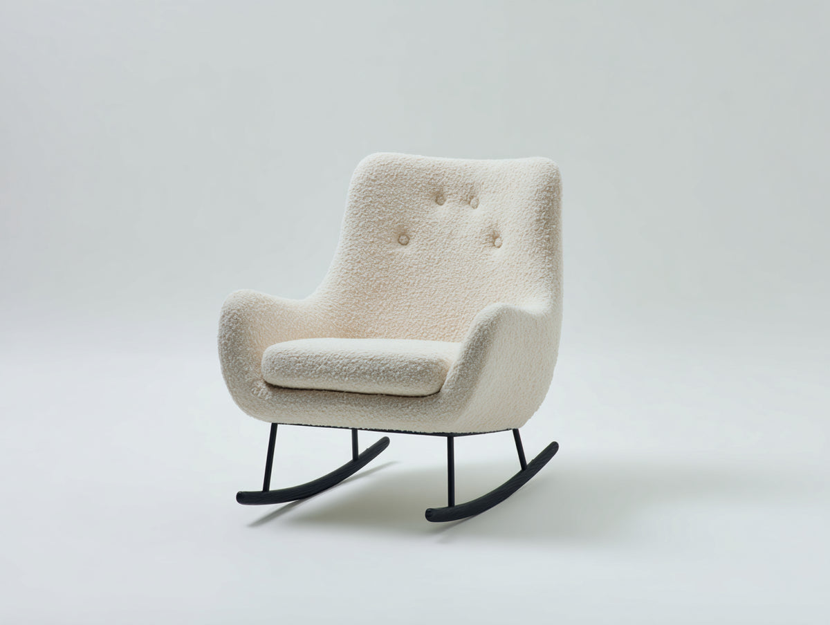 Fauteuil à bascule-Tissu bouclé-Métal-82x73x95 cm-Écru-Noir-Style scandinave contemporain