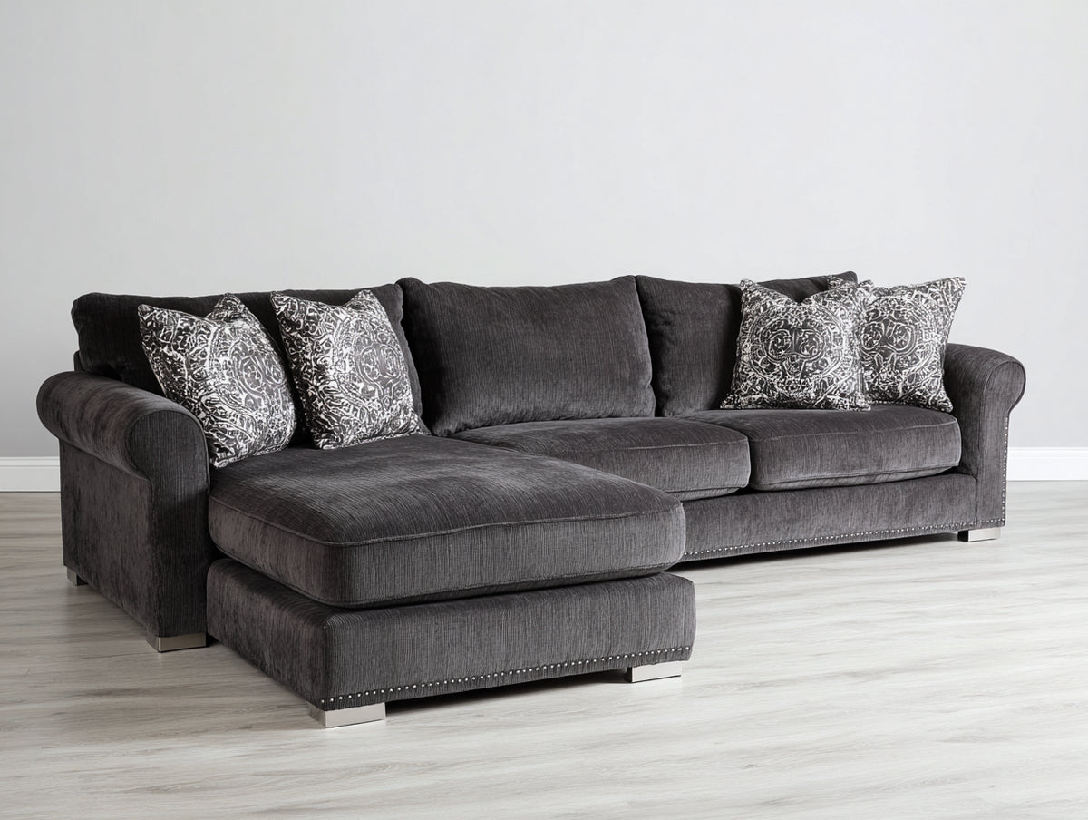 Canapé d'angle - tissu-métal - 290x175x92 cm - gris anthracite - style classique contemporain
