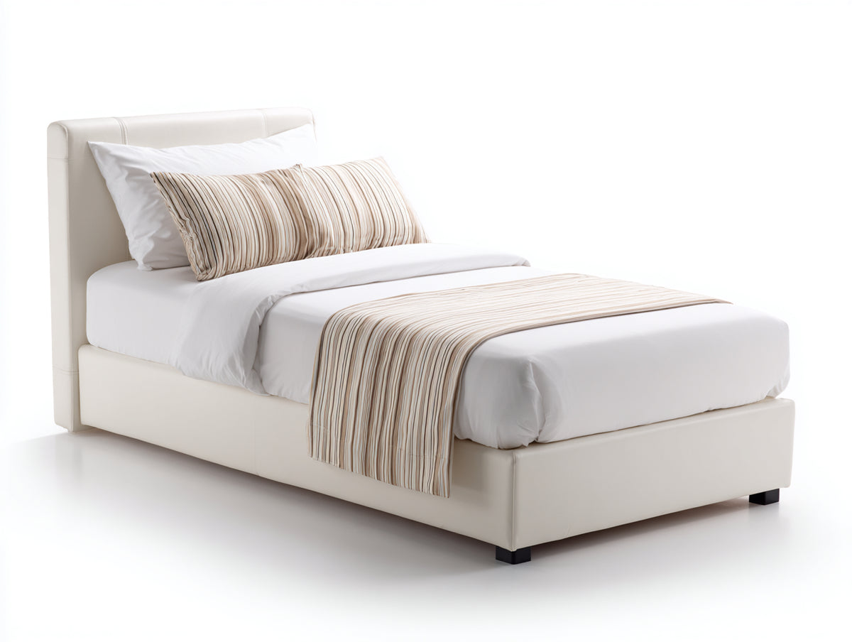 Lit simple - cuir synthétique - 208x118x102 cm - blanc cassé - style moderne