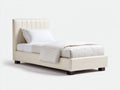 Lit simple - cuir synthétique - 210x112x116 cm - crème - style contemporain