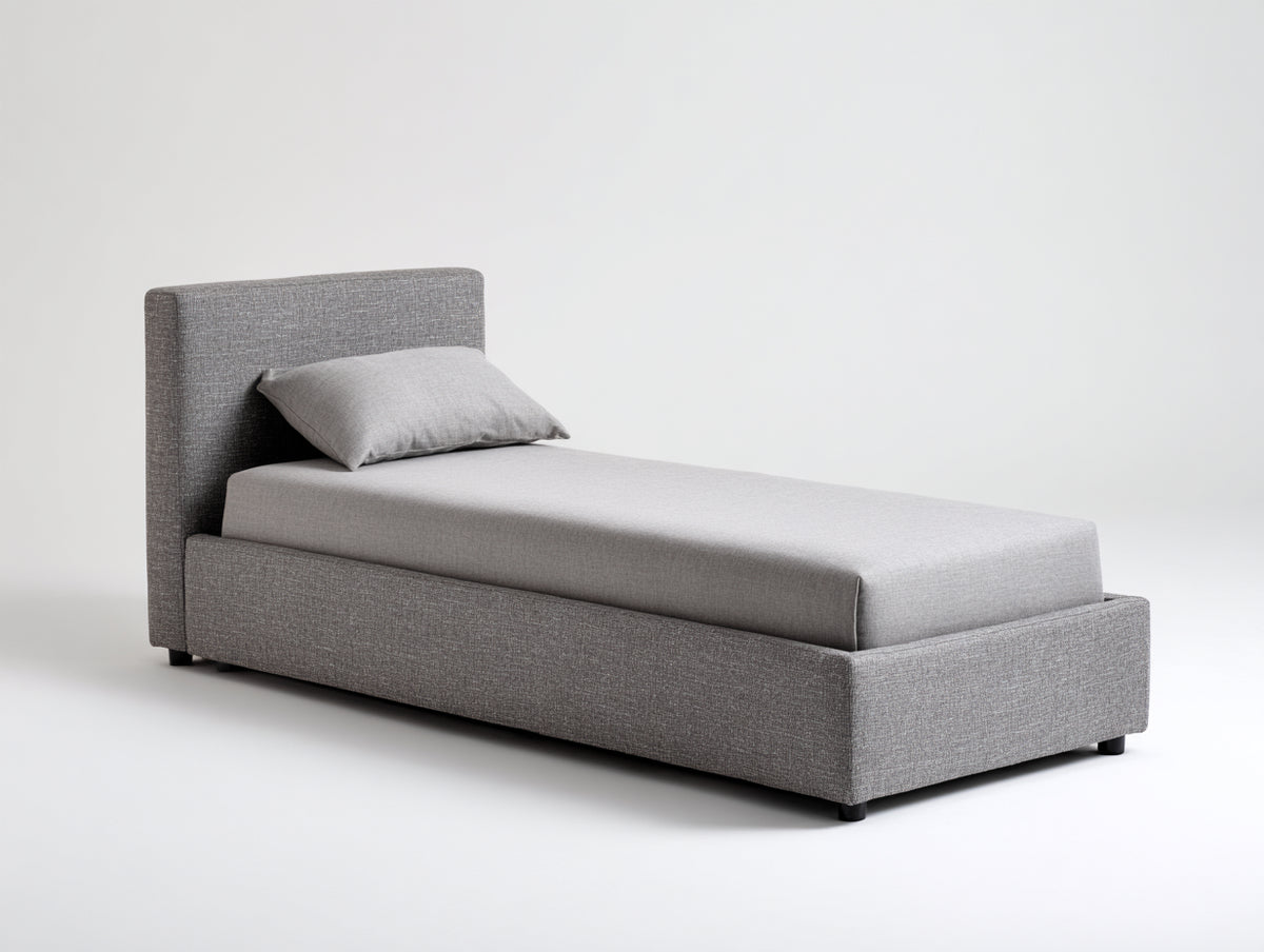Lit simple - tissu - 210x108x95 cm - gris clair - style minimaliste