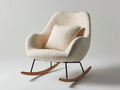 Fauteuil à bascule-Tissu bouclé-Métal-Bois-88x80x94 cm-Crème-Noir-Bois naturel-Style scandinave organique