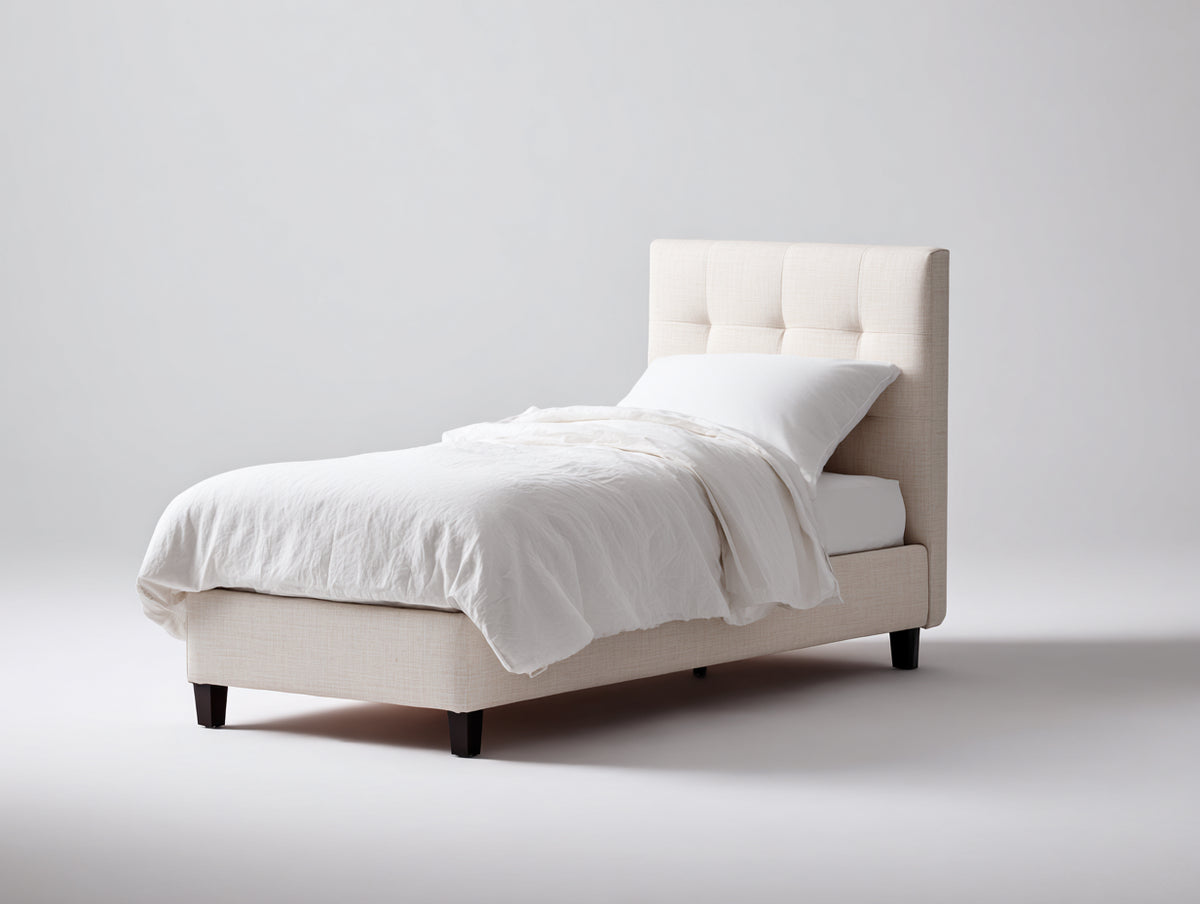 Lit simple - tissu - 210x115x118 cm - écru - style contemporain