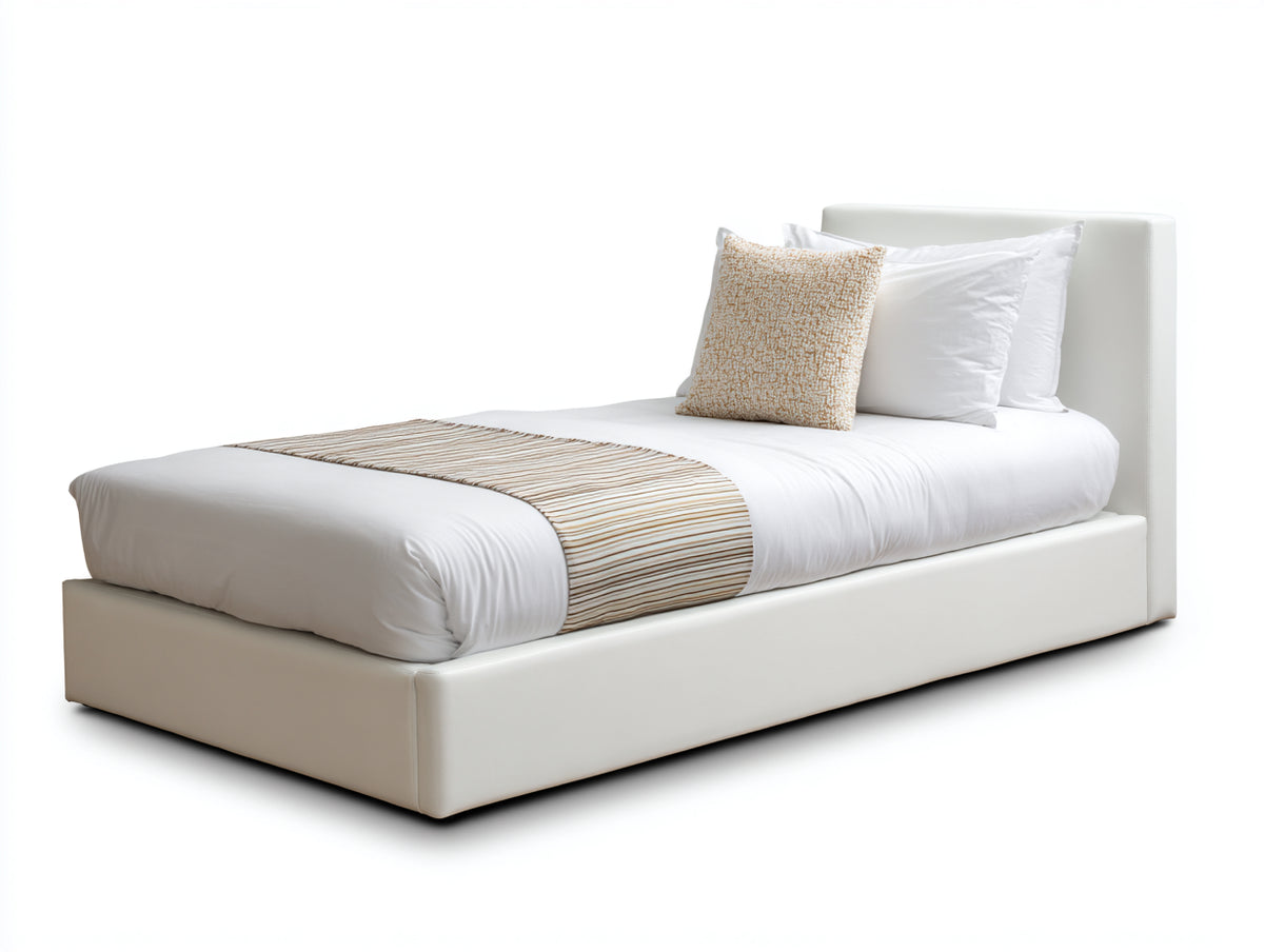Lit simple - cuir synthétique - 210x120x100 cm - blanc - design moderne