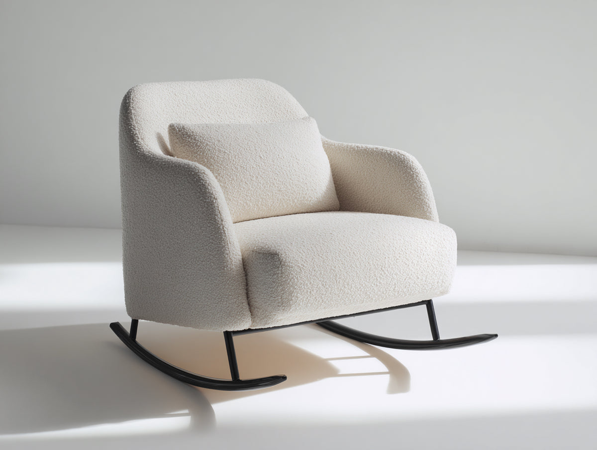 Fauteuil à bascule-Tissu bouclé-Métal-88x82x86 cm-Écru-Noir-Style contemporain