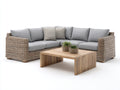 Canapé de jardin - rotin synthétique-bois-tissu - 245 x 245 x 76 cm - gris-beige-bois naturel - style contemporain