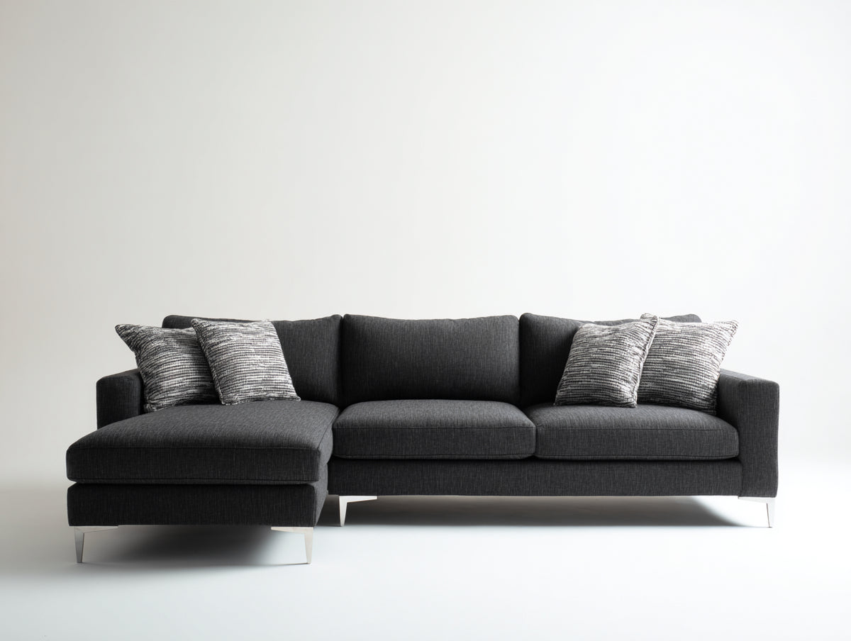 Canapé d'angle - tissu-métal - 280x165x86 cm - gris anthracite - style minimaliste contemporain