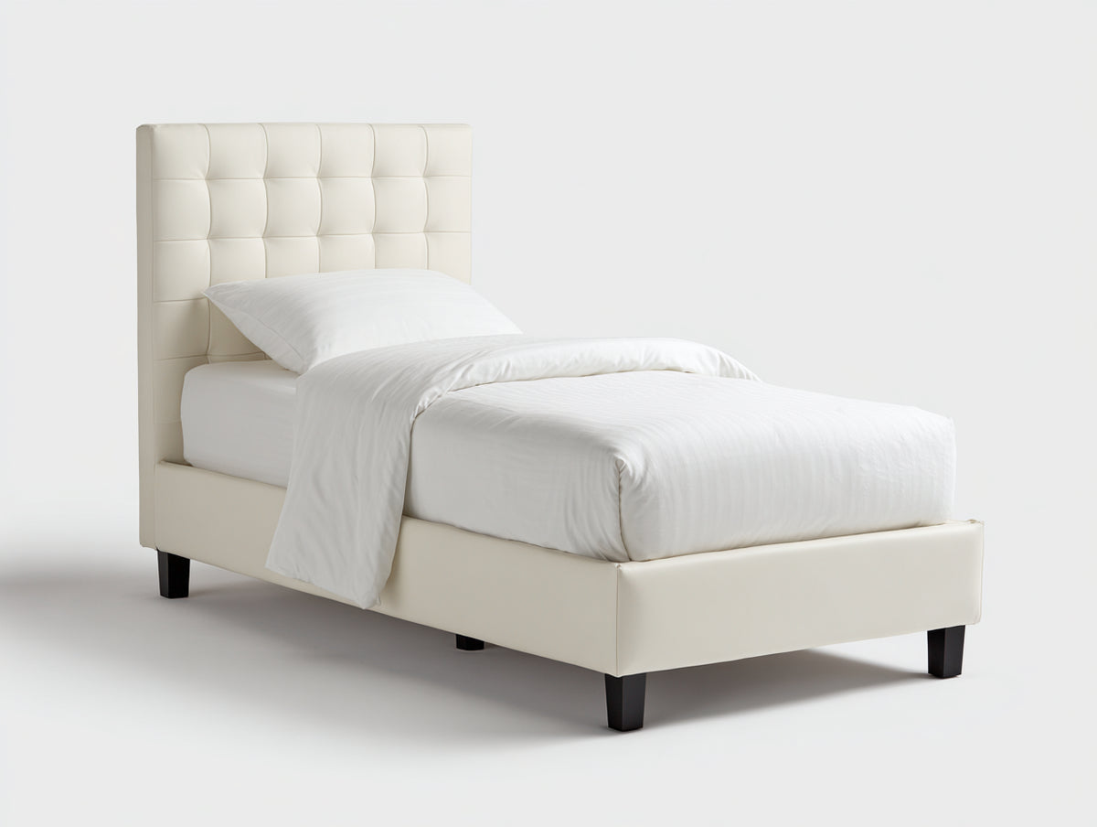 Lit simple - cuir synthétique - 212x114x124 cm - ivoire - style contemporain