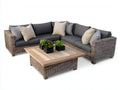 Canapé de jardin - rotin synthétique-tissu-bois - 260 x 260 x 78 cm - anthracite-brun foncé-bois naturel - style contemporain