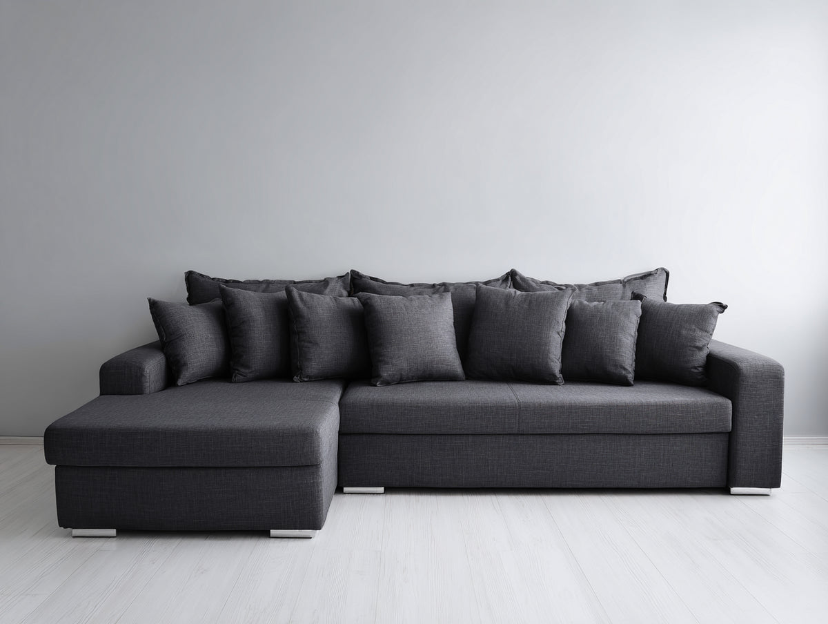 Canapé d'angle - tissu-métal - 295x172x85 cm - gris anthracite - style moderne épuré