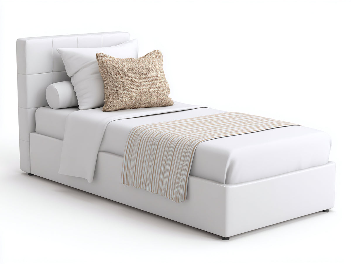 Lit simple - cuir synthétique - 210x113x118 cm - blanc - style moderne