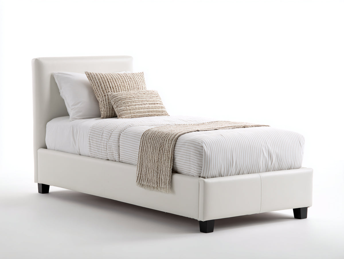 Lit simple - cuir synthétique - 210x115x100 cm - blanc - style moderne
