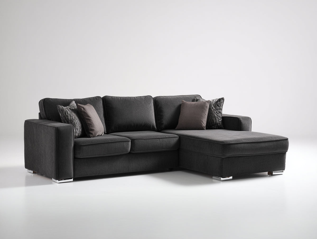 Canapé d'angle - tissu-métal - 275x168x87 cm - gris anthracite - style contemporain