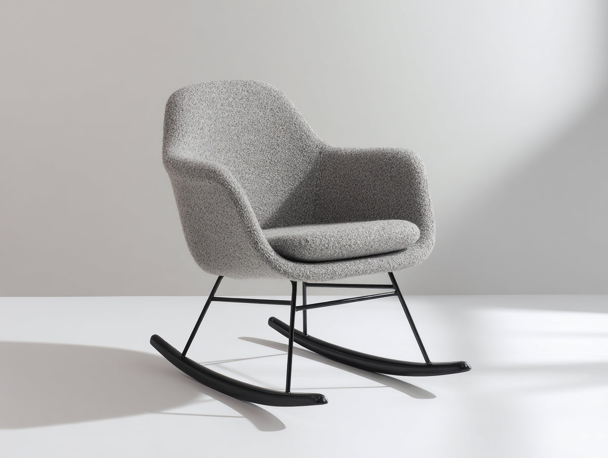 Fauteuil à bascule-Tissu bouclé-Métal-82x78x88 cm-Gris-Noir-Style contemporain