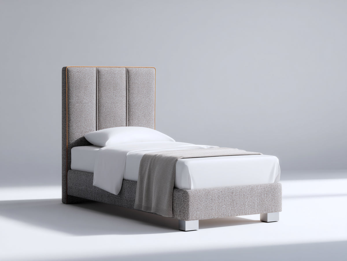 Lit simple - tissu - 210x105x125 cm - gris-orange - style contemporain