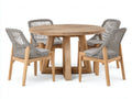 Salon de jardin repas - Bois-Corde tressée-Tissu - 120 x 120 x 75cm - Naturel-Gris - Contemporain