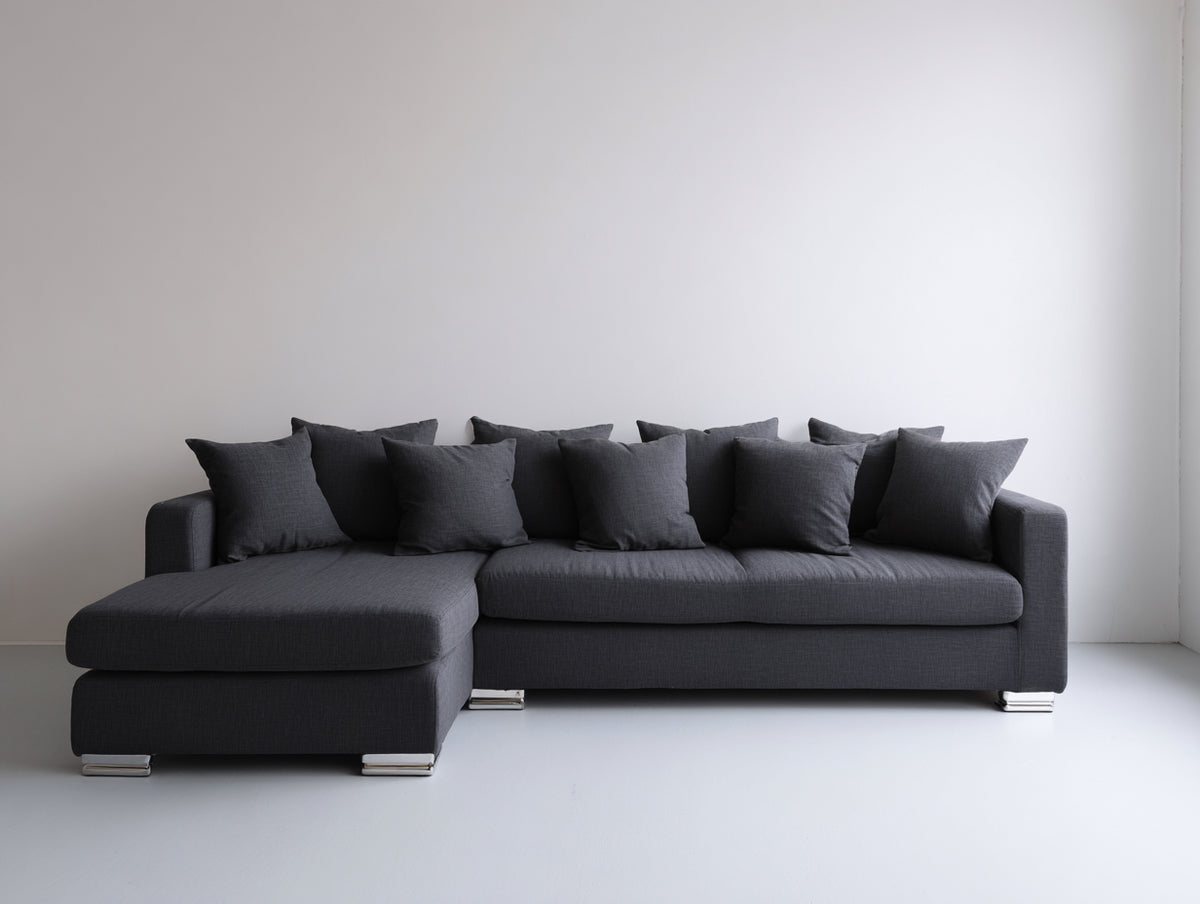Canapé d'angle - tissu-métal - 285x170x86 cm - gris anthracite - style moderne minimaliste