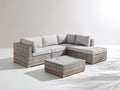 Canapé de jardin - rotin synthétique-tissu-verre - 238 x 205 x 74 cm - blanc cassé-beige-transparent - style contemporain