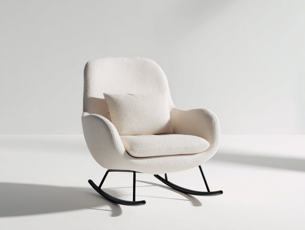 Fauteuil à bascule-Tissu bouclé-Métal-84x79x91 cm-Beige clair-Noir-Style moderne organique
