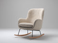 Fauteuil à bascule-Tissu bouclé-Métal-Bois-83x80x96 cm-Crème-Noir-Bois naturel-Style scandinave